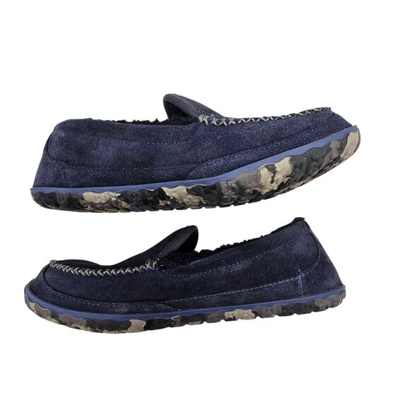 LL Bean Men's Mountain Slippers Carbon Navy Suede Fleece-Lined Size 10 - Picture 3 of 8